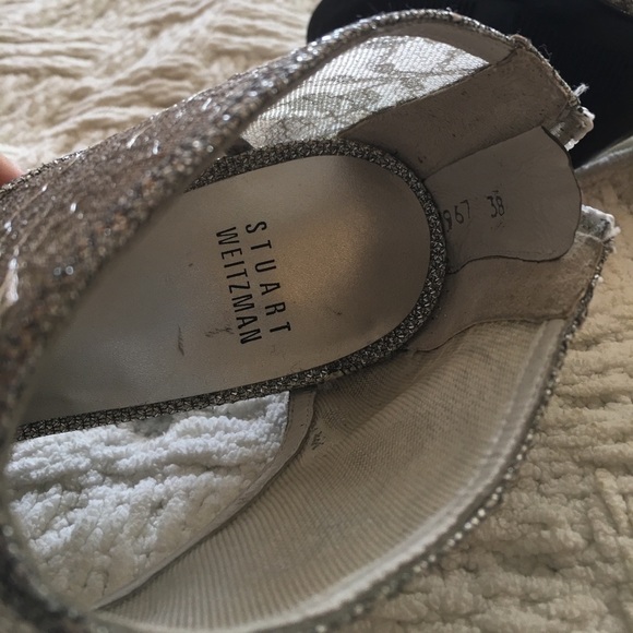 Stuart Weitzman Silver Lace Heel Sandal NWOT 38 - Picture 2 of 8